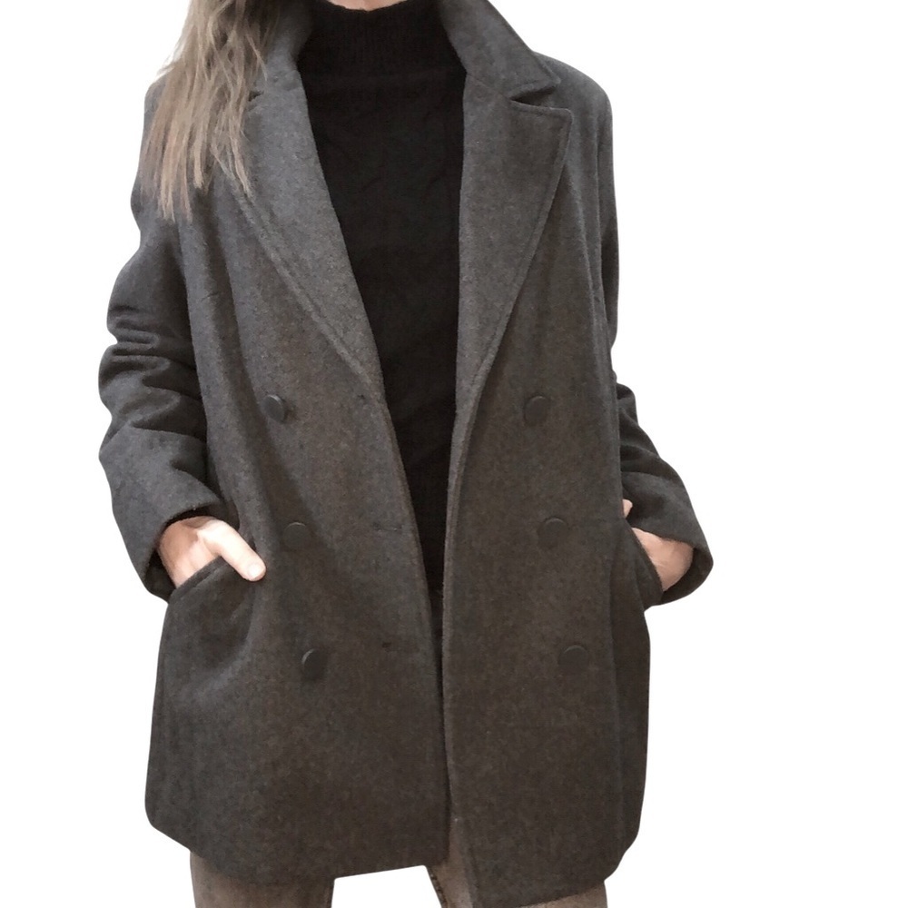 A New Day Wool Blend Pea Coat Women L Gray Double Breasted Mid-Length Classic